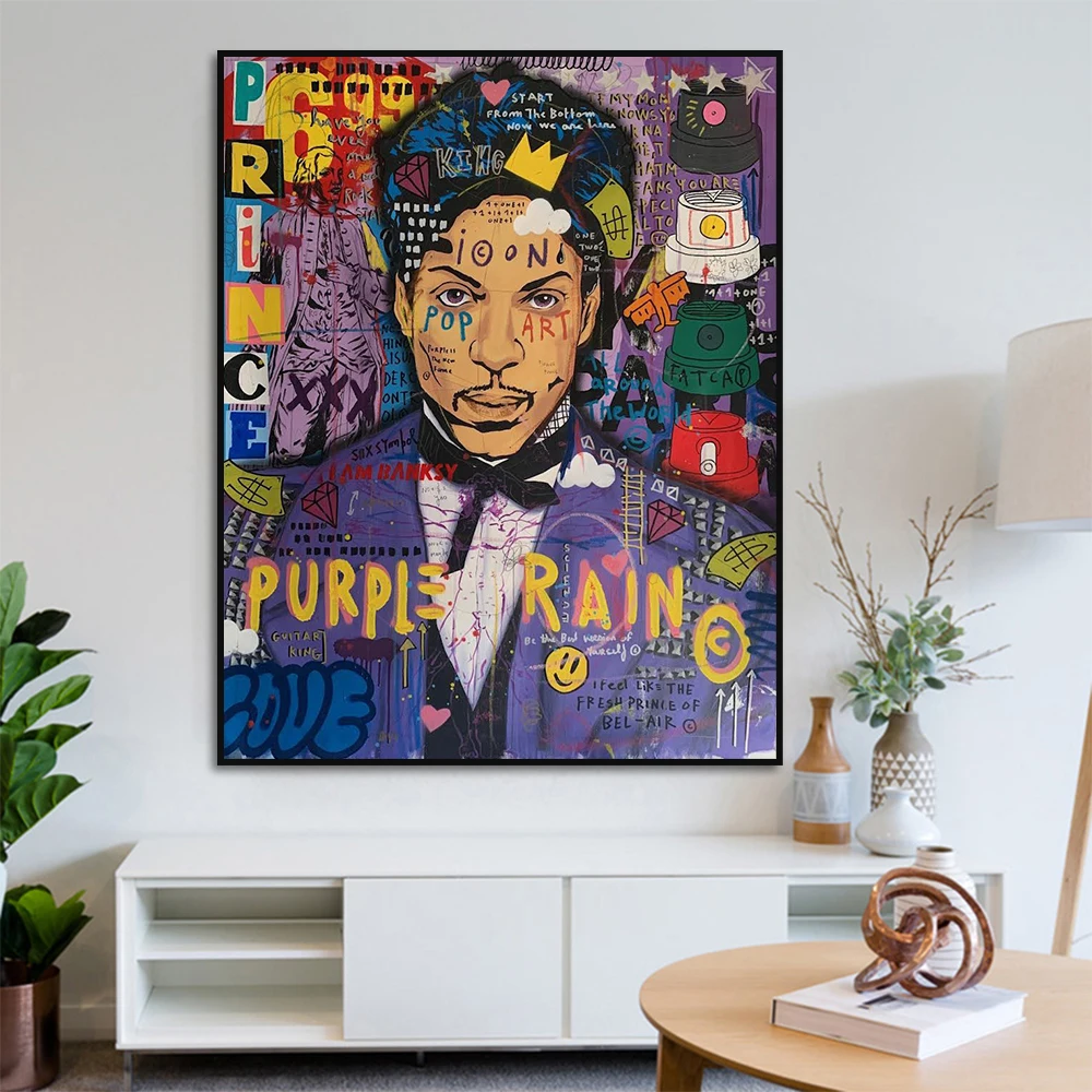 

Street Graffiti Purple Prince Canvas Painting Poster Print Wall Art Picture Modern Home Decor Suitable For Living Room Frameless