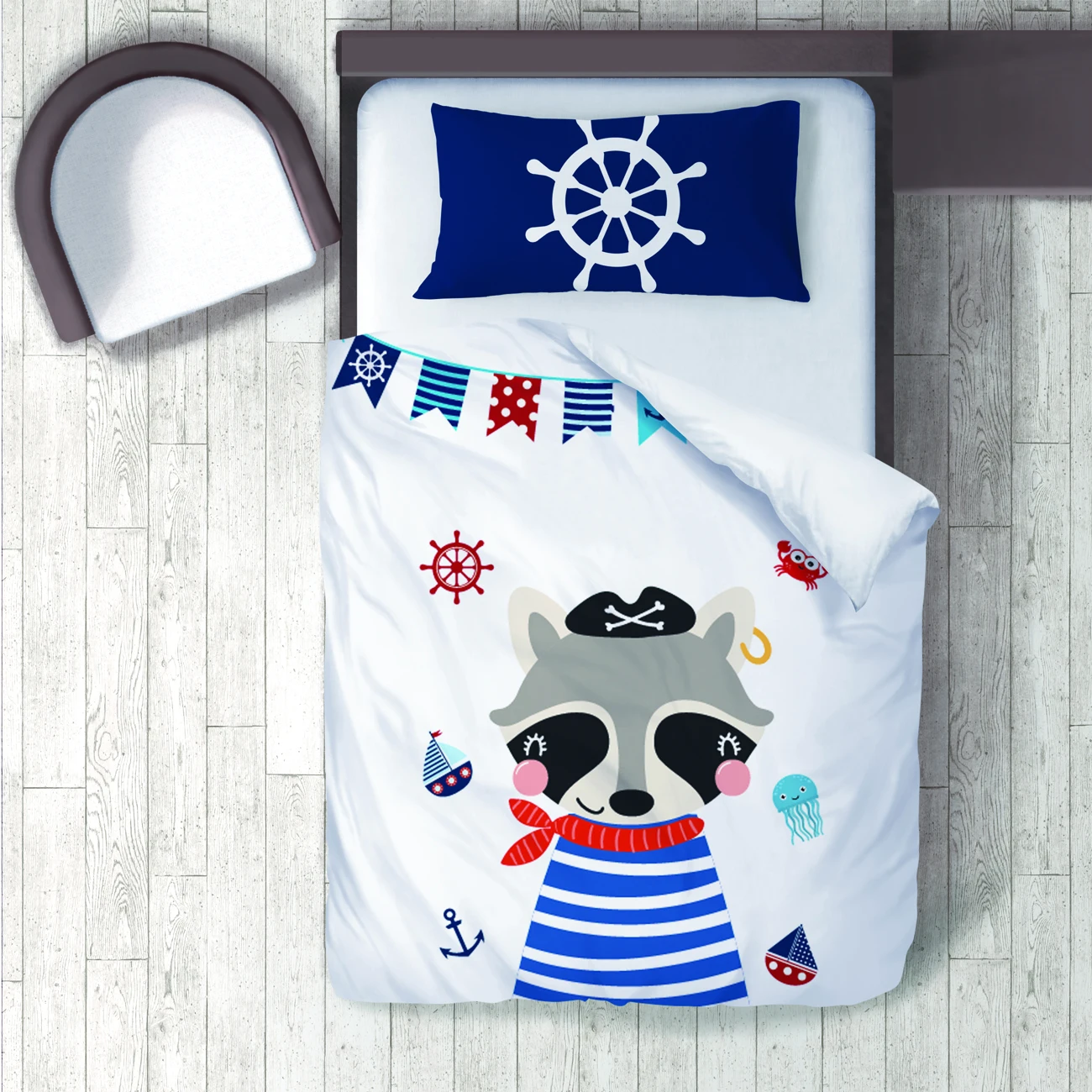 

Duvet Cover Set Bedding Set Pillow Case for Baby and Kids Room 3D Printed Little Pirate Be Brave Blue Model 028