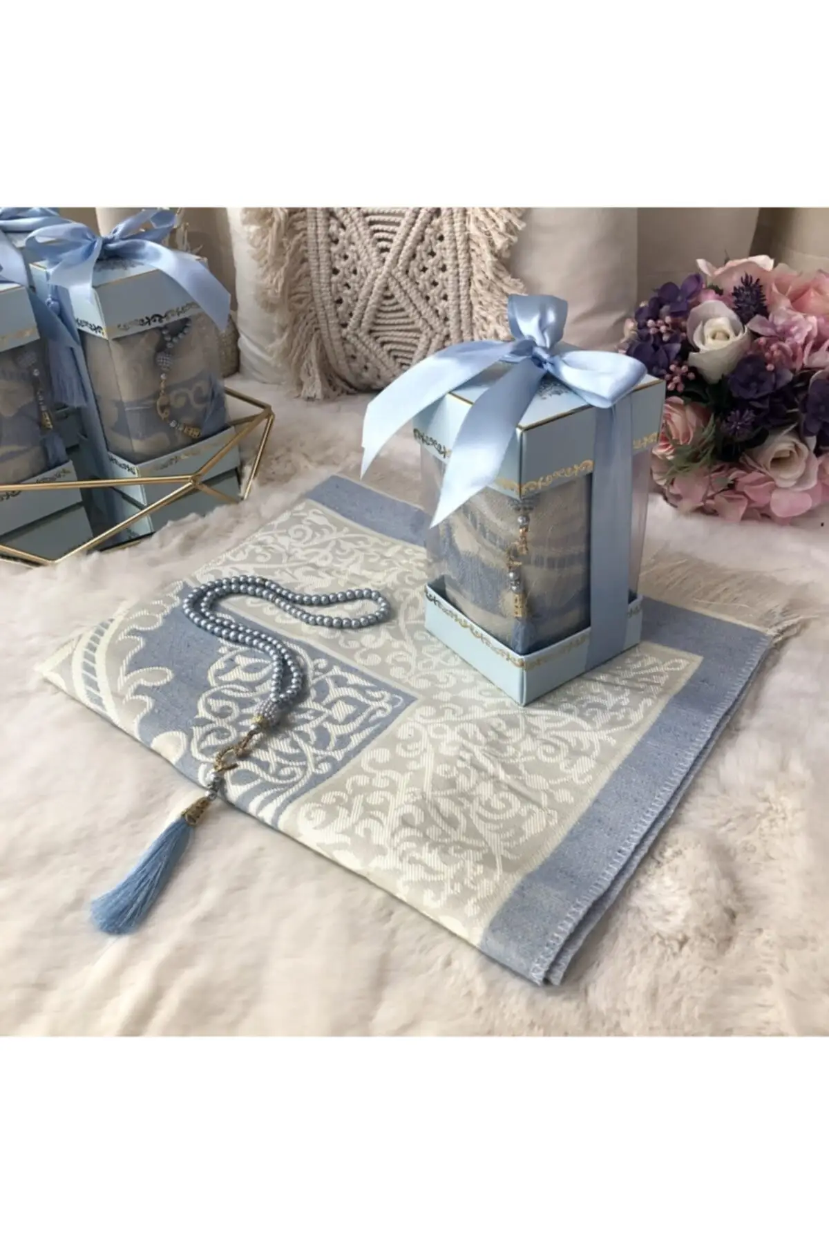 2 Piece Prayer Rug Set 1 Rosary 1 Prayer Rug Islamic Gift Set for Prayer to Muslims 5 Different Colors