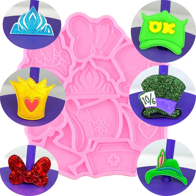 Crown Bows Nurse Magic Hat Straw Topper Silicone Mold DIY Party Cupcake Fondant Cake Decorating Tools Candy Clay Chocolate Mould