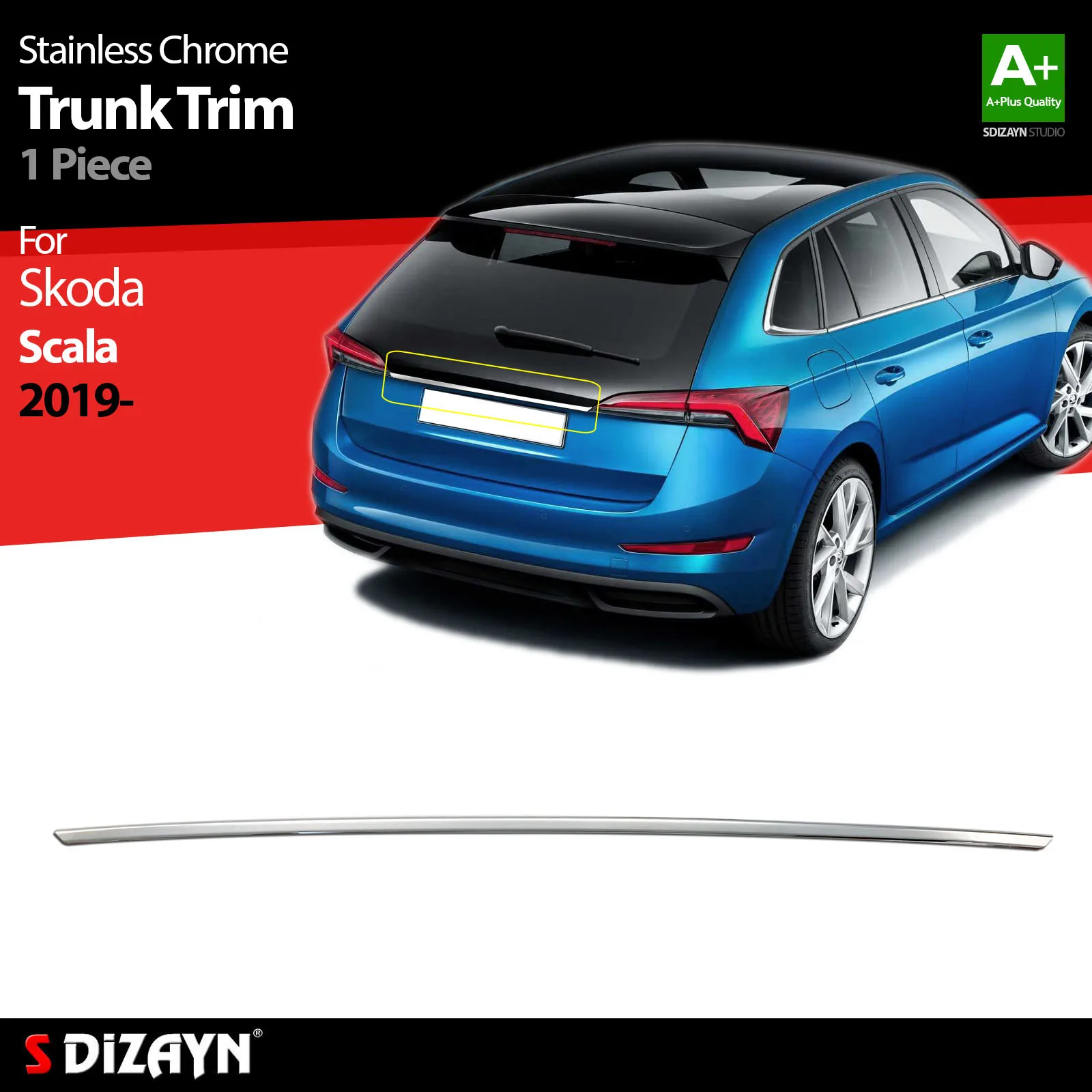 S Dizayn For Skoda Scala Chrome Trunk Lower Trim Stainless Steel 1 Piece Exterior Car Accessories Parts Auto Products Stickers