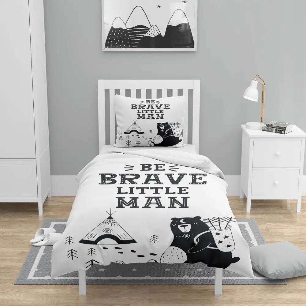 

Else 4 Pcs Black White Brave Man Bear Boho 3D Print Cotton Satin Chidren Kids Duvet Cover Bedding Set Pillow Case Bed Sheet