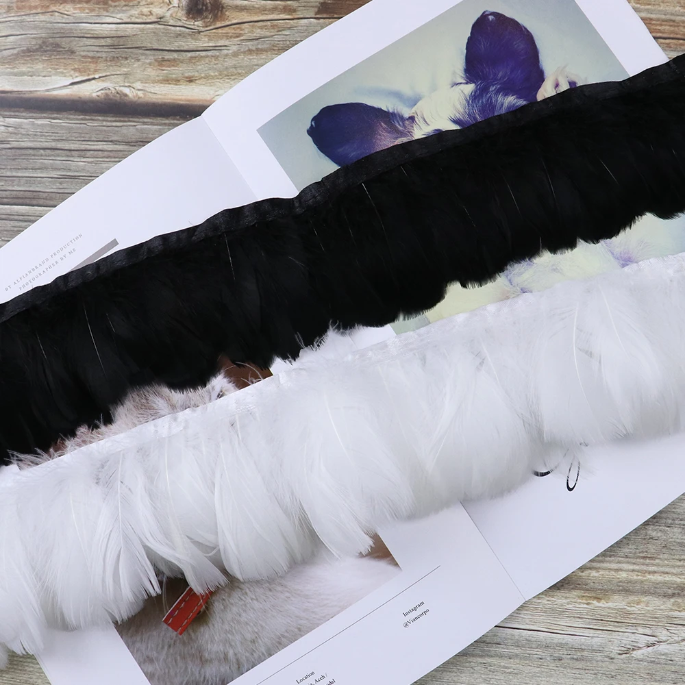 1Meter Goose Feathers Trim Natural Feathers on Ribbon 8-12cm for Wedding Dress/Shirt Decoration Crafts DIY Feathers Lamp