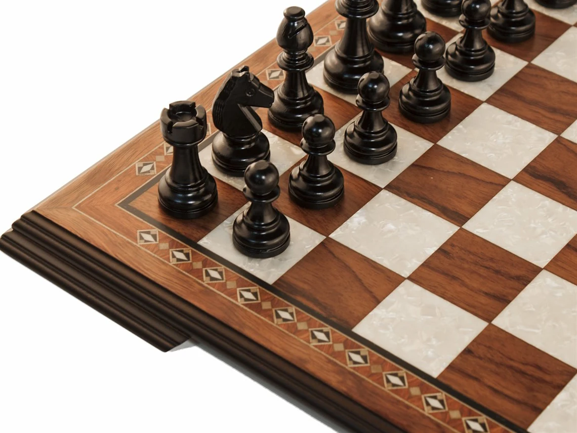 

Flat Chess Set 19.5 Inch Solid Wood Handmade - With Boxwood Chessmen Checkers High Quality Gift Items Chessboard Board Games