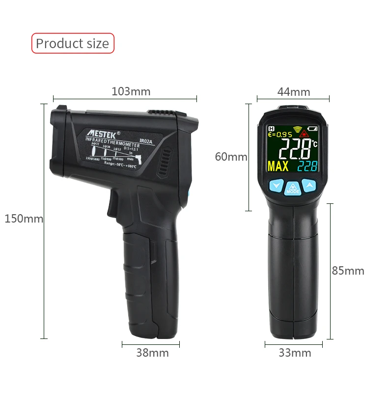 

MESTEK Infrared Thermometer Non-Contact Temperature Meter Gun Handheld Digital LCD Outdoor Laser Pyrometer IR Thermometer IR02B