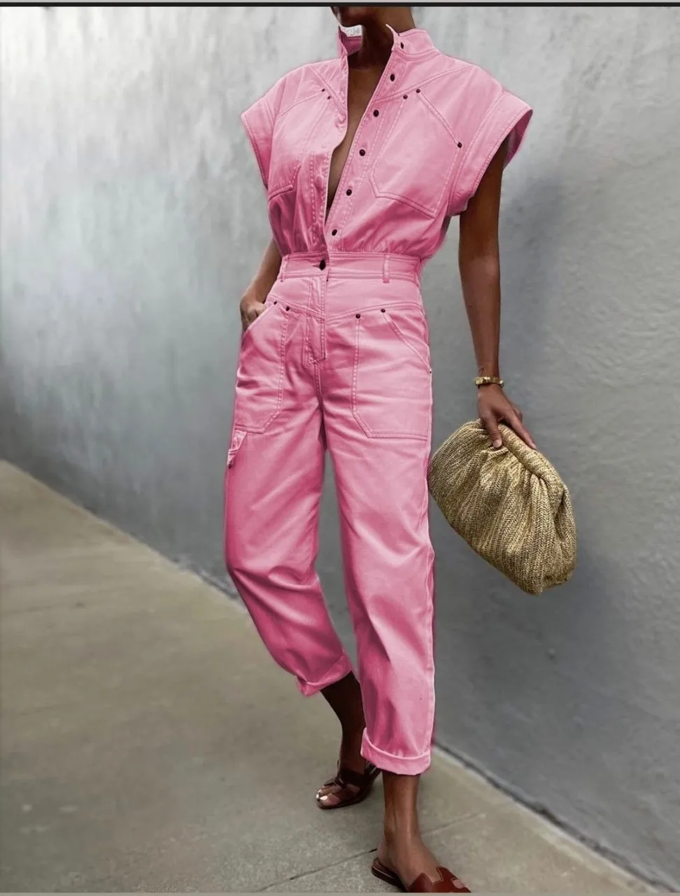 Candy Pink Yellow and Green Denim Jumpsuit