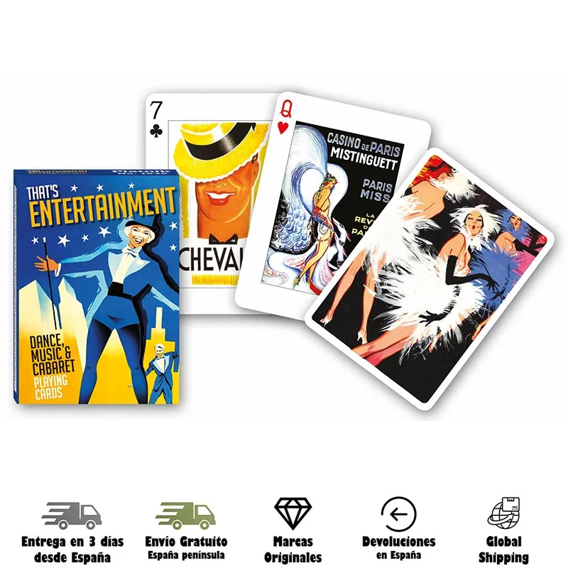 Piatnik, 54 card poker deck, this is entertainment!, dance, Musical, Cabaret, Posters, Wizard of oz, the fat and the skinny, Marx Brothers, Mouline Rouge, Las vegas, Fred Astaire, Charlie Chaplin