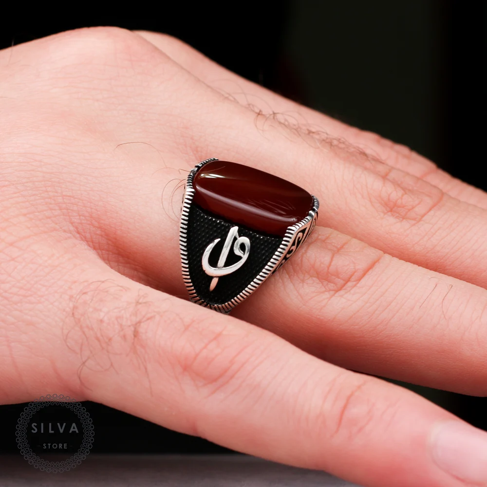 Silva Original 925 Sterling Silver Ring for Men Red Agate Aqeeq Stone S925 silver fashion Jewelry Gift Mens Rings All sizes