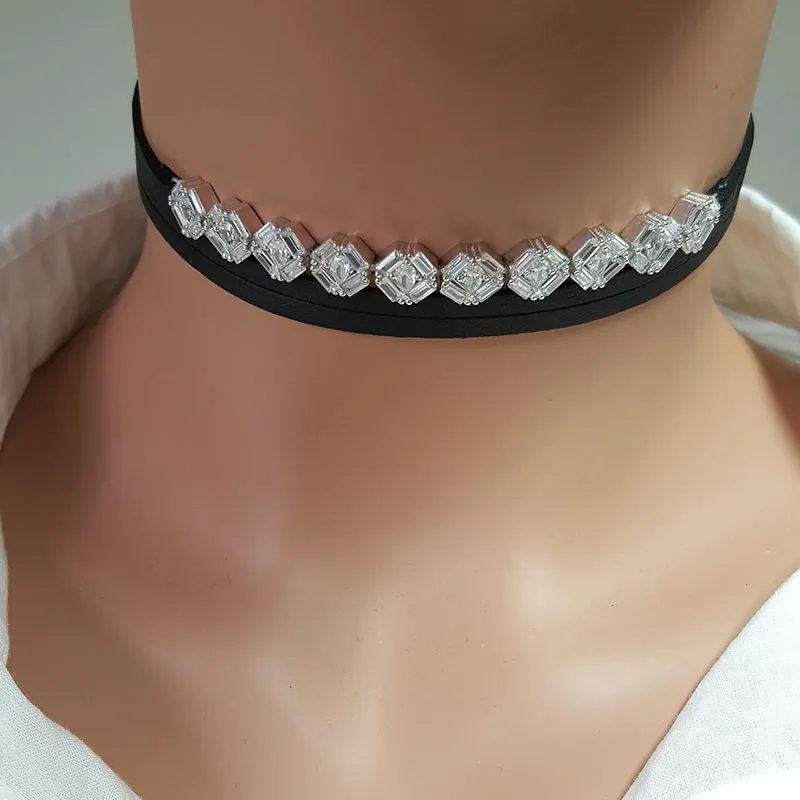 Women Choker Necklace Art Design Baquette Fashion Necklace 925 Sterling Silver Made in TURKEY