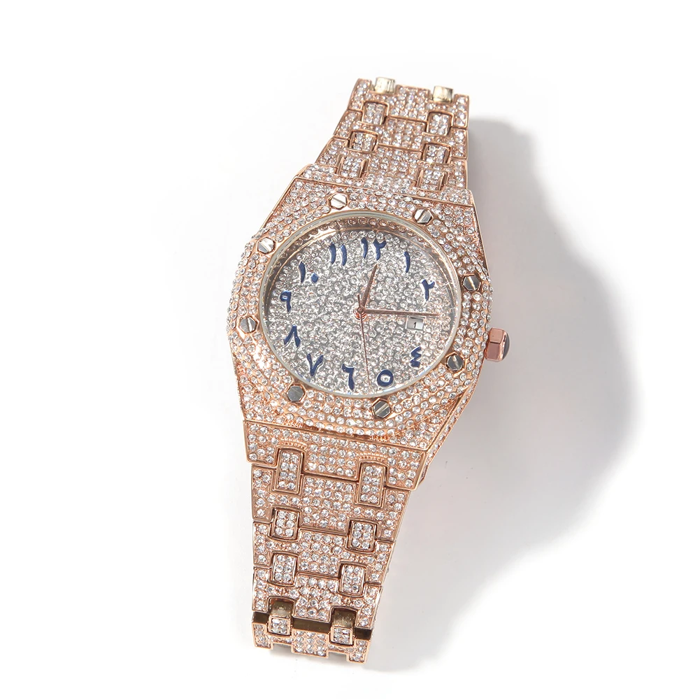 THE BLING KING-Montre de luxe avec chiffres arabes pour homme, style hip hop, en or 18 carats, bijou classique, idée cadeau