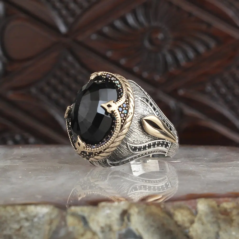 

925 Sterling Silver Ring for Men Zircon Stone Jewelry Fashion Vintage Gift Onyx Aqeq Mens Rings All Size