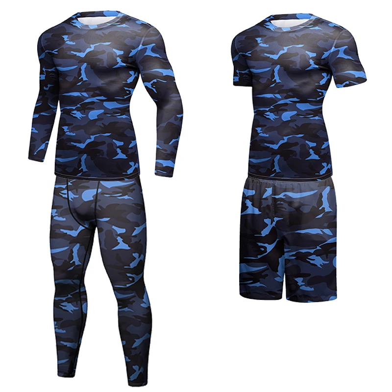 Camouflage Athletic Quikly Dry Workout T Shirts Mens MMA Jiu jitsu Compression Rashguard Stretch Running Sports Sweatshirts