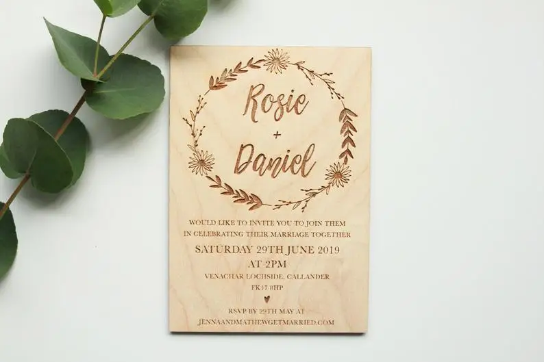 

Floral Wreath Wedding Invitation, Personalised Flower Wreath Invite, Botanical Wreath Invite, Floral Wooden Theme,