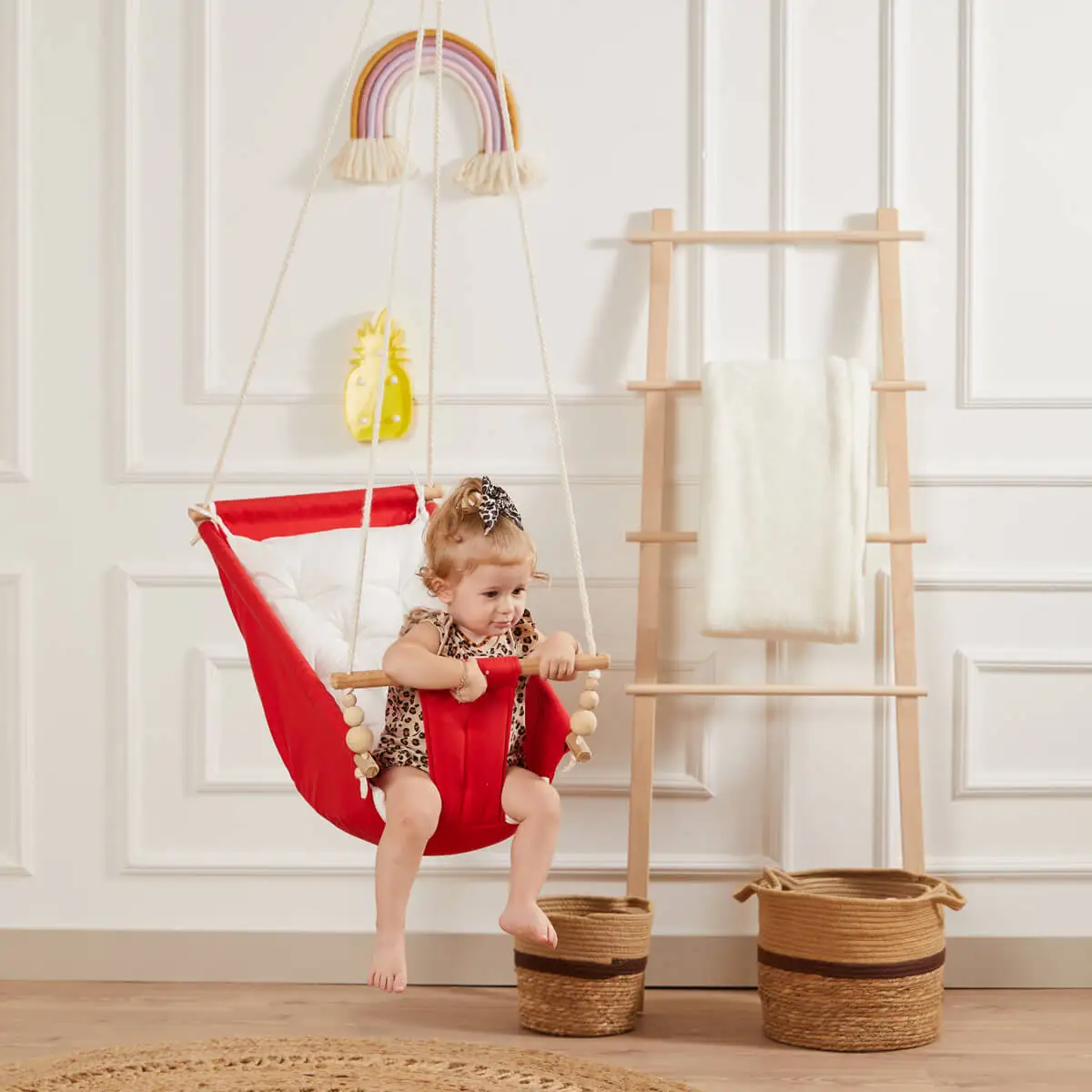 Wooden Baby Hammock Swing - Home Type Ceiling Swing Used from 2-3 months up to 4-5 years old, with inner cushioned hanging swing