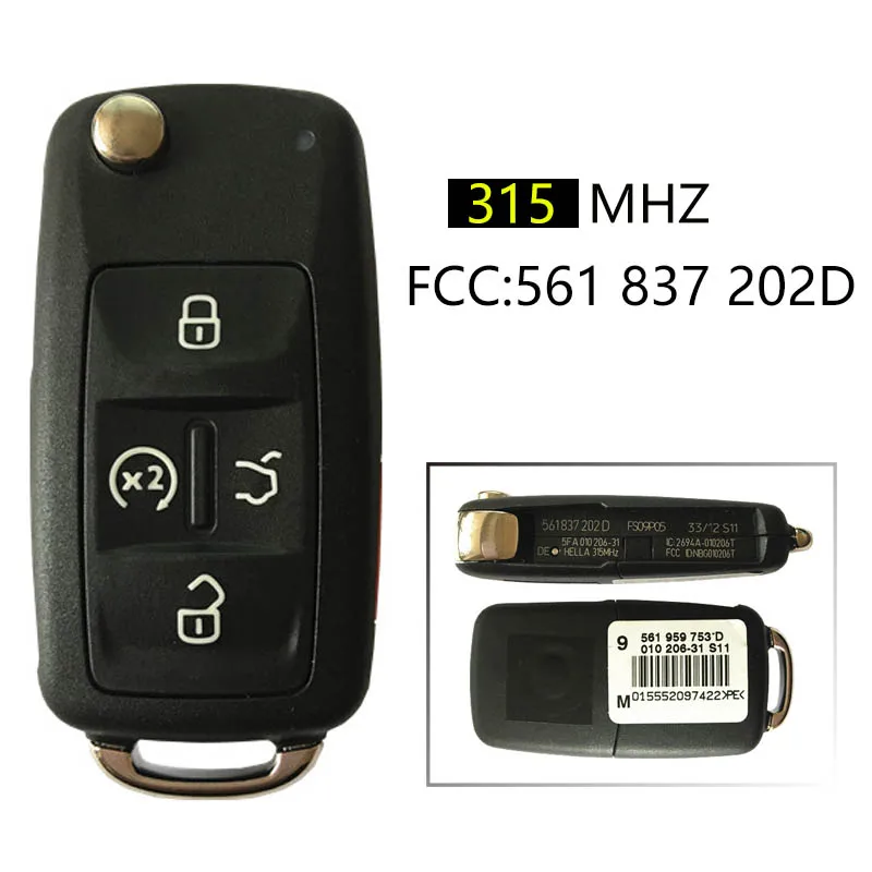 

CN001028 5 Button Aftermarket Flip Car Key 315Mhz For VW Remote With FCCID 561 837 202D