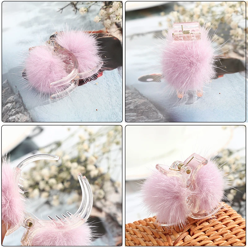 Women Mink Fur Hair Claw Small Banana Hair Clips Crab Hairpins Hair Accessories for Girl Headdress Ornament Hairgrips Barrettes