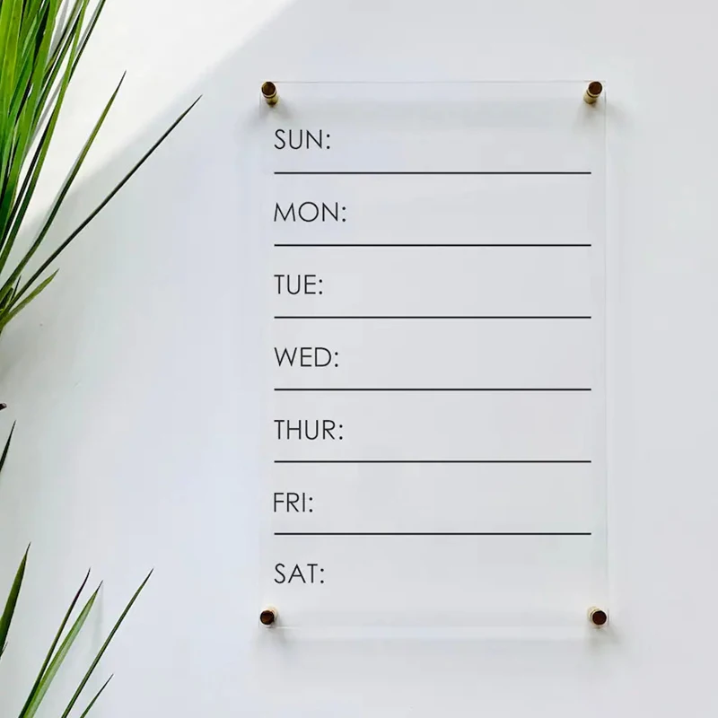 Crystal Acrylic Weekly Calendar Board For Wall Family Command Center Dry Erase Message Board Clear Acrylic Calendar Office Decor