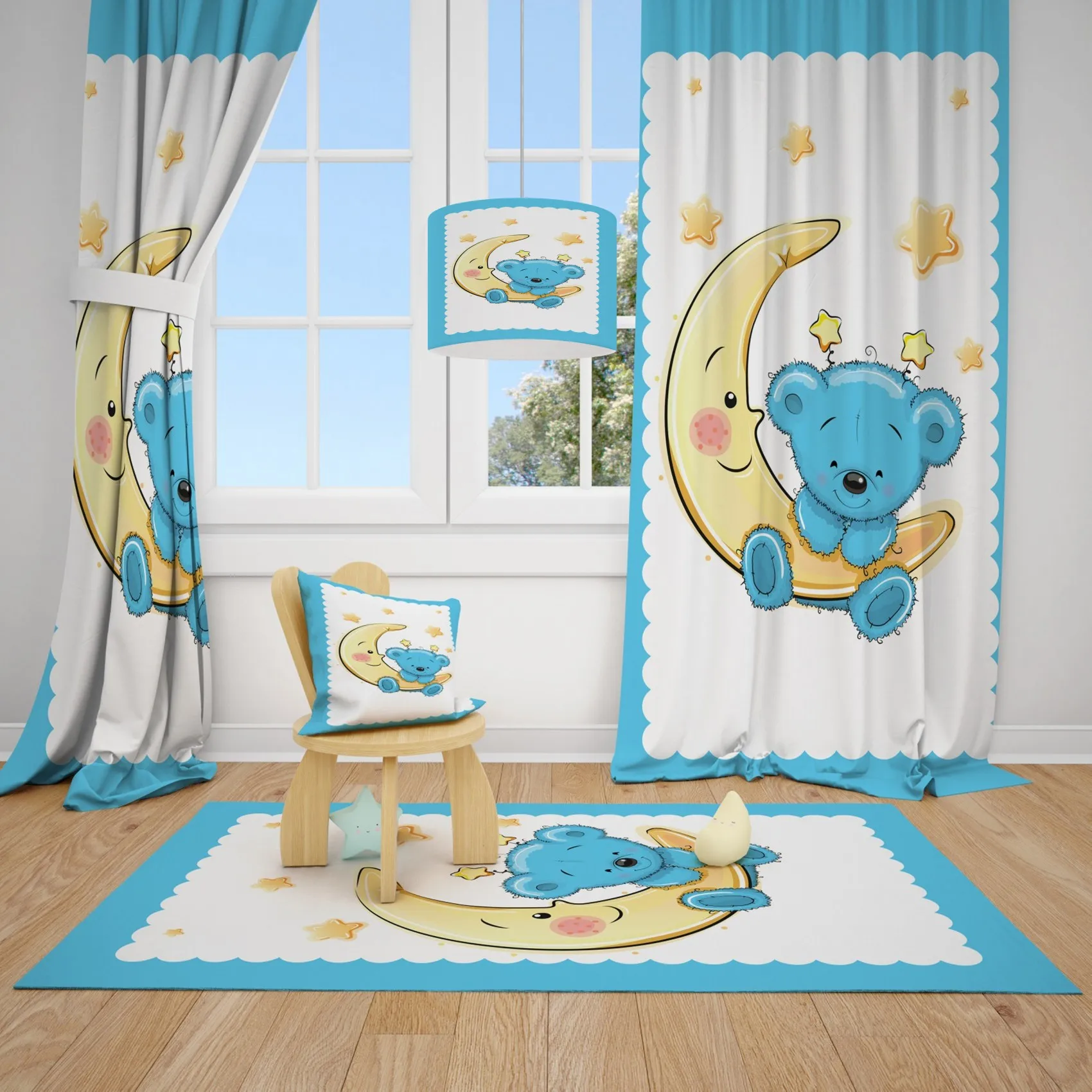 Bebe Blue Month Above Bear Baby Room Bed Örtüsü-CYO82