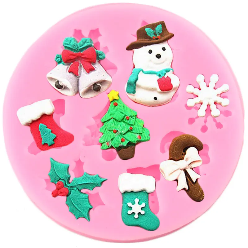 Christmas Silicone Molds Snowman Snowflake Holly Leaf Fondant Cake Decorating Tools Cupcake Candy Clay Chocolate Gumpaste Moulds