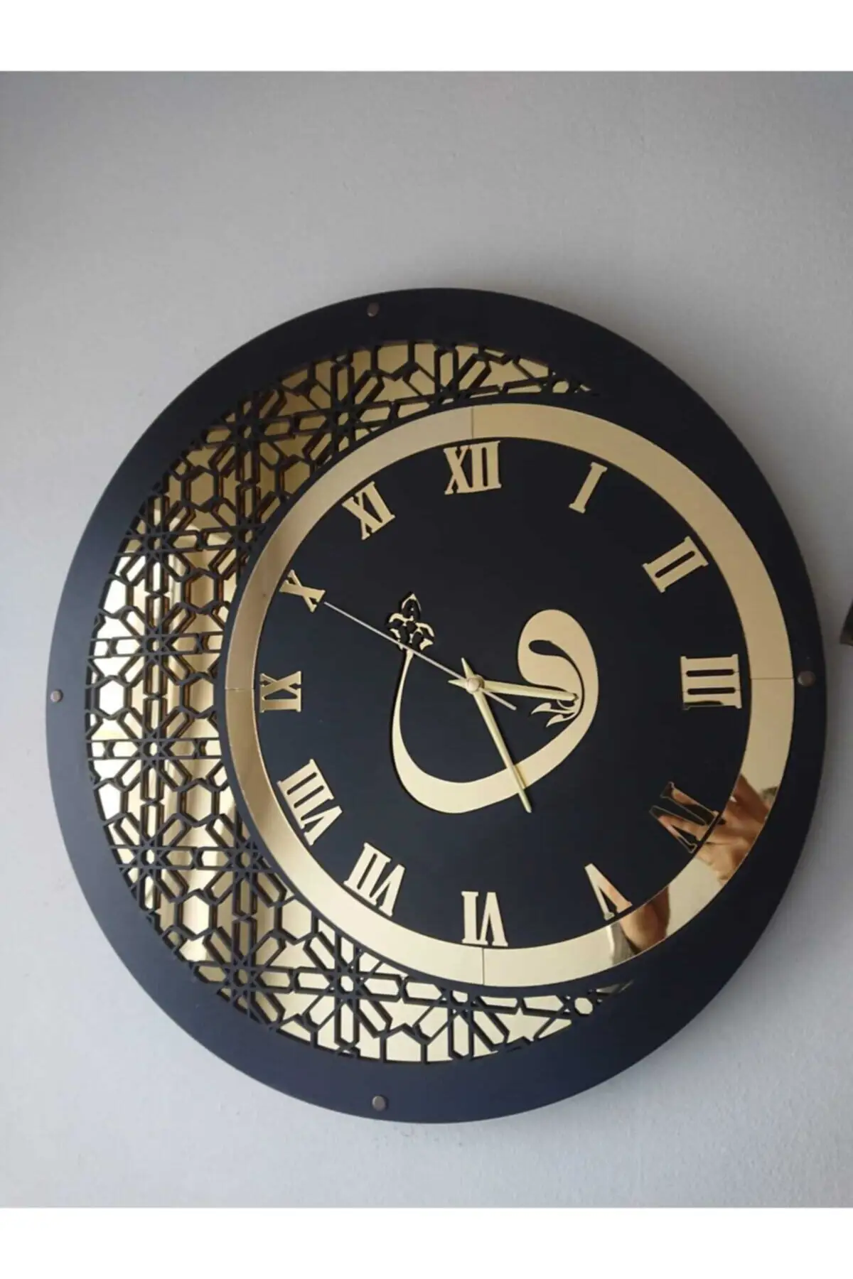 Wall Clock 50cm Wood And Mirror Vav Motif ARABIC Numerals Arabic basmala i serif religious islamic wall clock islamic religious muslim