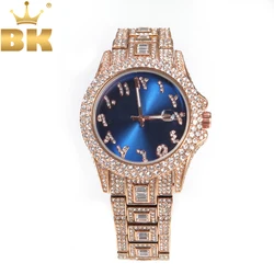 THE BLING KING Men's Watch Big Blue Dial Military Quartz Clock Luxury Rhinestone Business Waterproof Wrist Watches Relogio