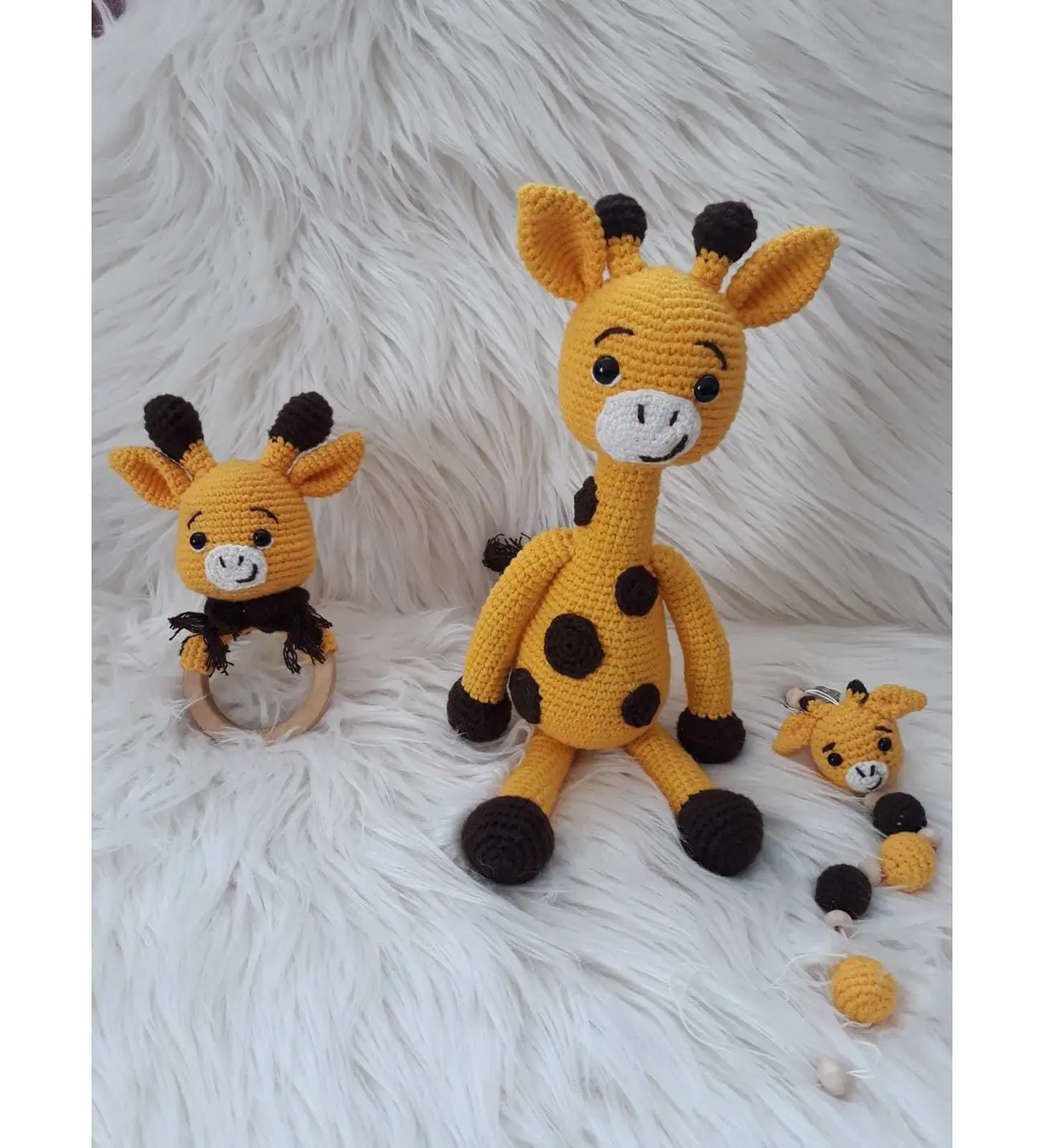 

Newborn baby Amigurumi baby doll Organic toy set Giraffe animal rattle teether sleep companion Pacifier chain gift knitting baby