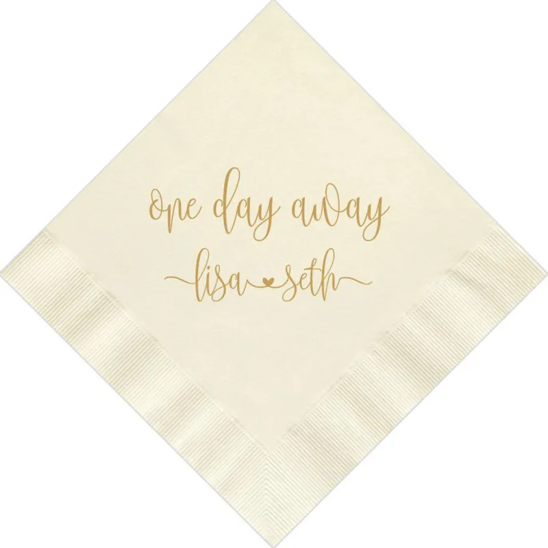 

50 Personalized Rehearsal Napkins Custom Printed One Day Away Beverage Cocktail Luncheon Dinner Guest Towel Napkins Imprinted