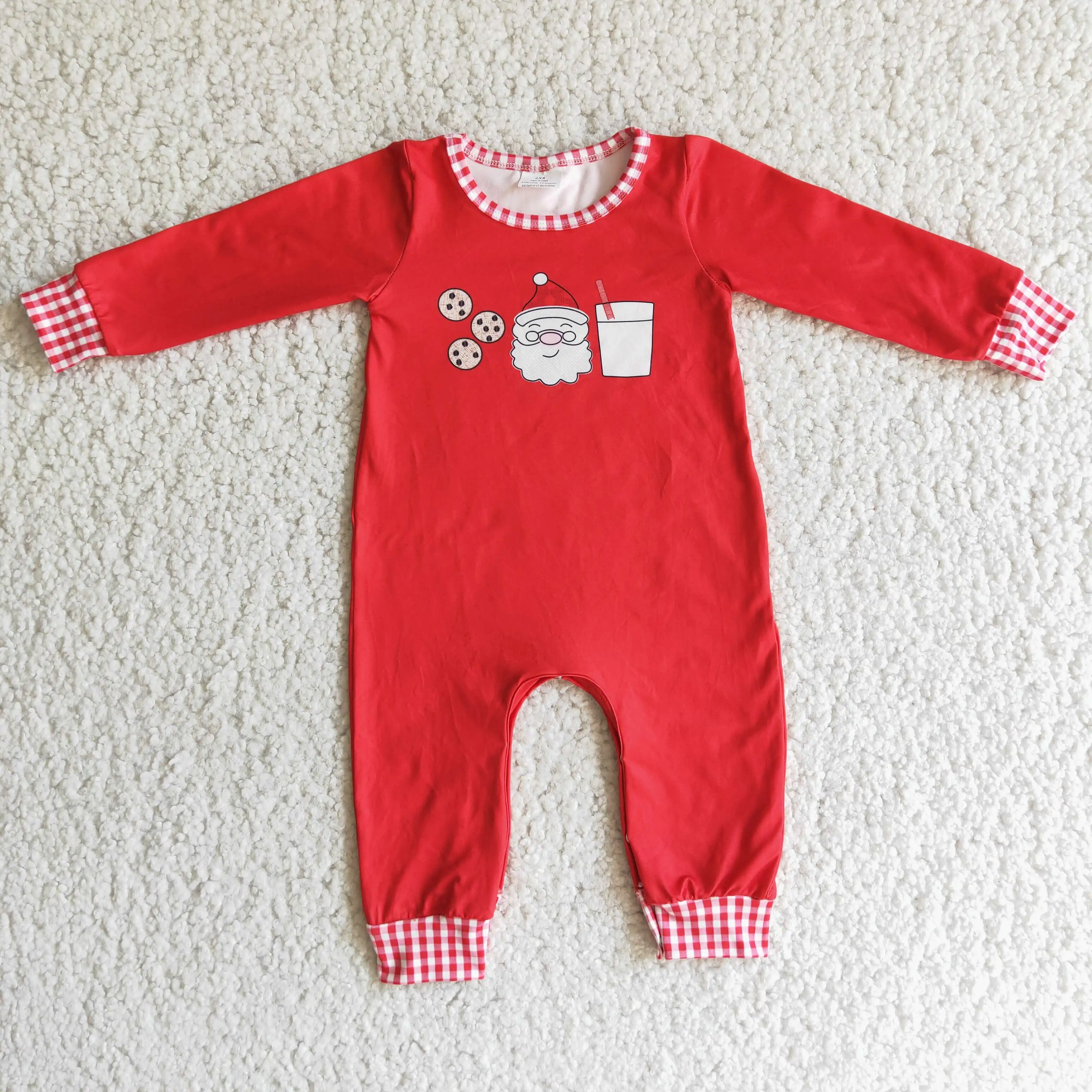 Boutique design baby boy and girl long sleeved romper Santa Claus print red jumpsuit kids holiday costume cute costume