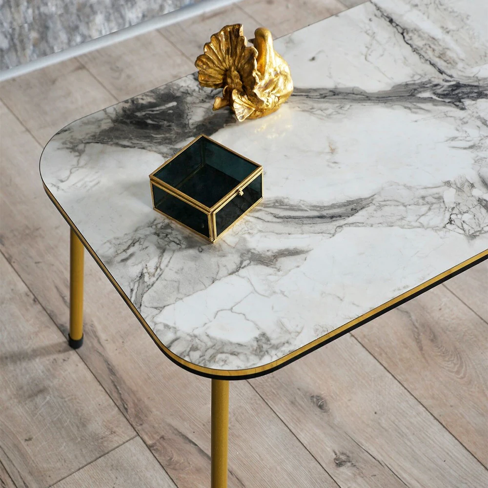 Modern Center Table Metal Gold Leg Assembled Center Table Tea Coffee Service Table Rectangle Living Room Table - Colour Options