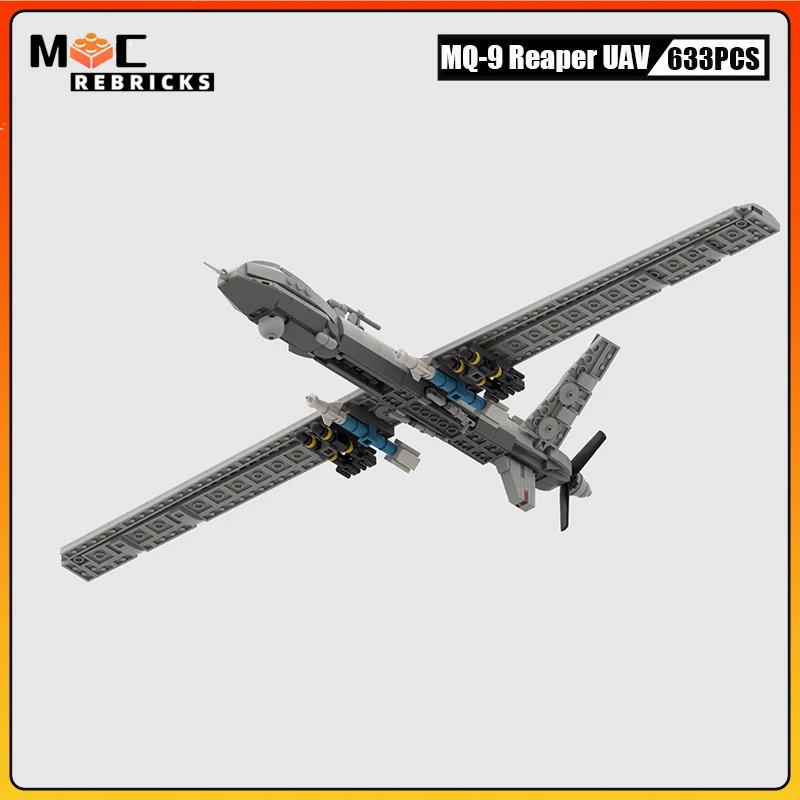 Military Fighter Building Blocks for Children, Assembly Model, Aircraft Bricks, Toy Gift, Moc MQ-9 Reaper, Série UAV, Idéias Técnicas