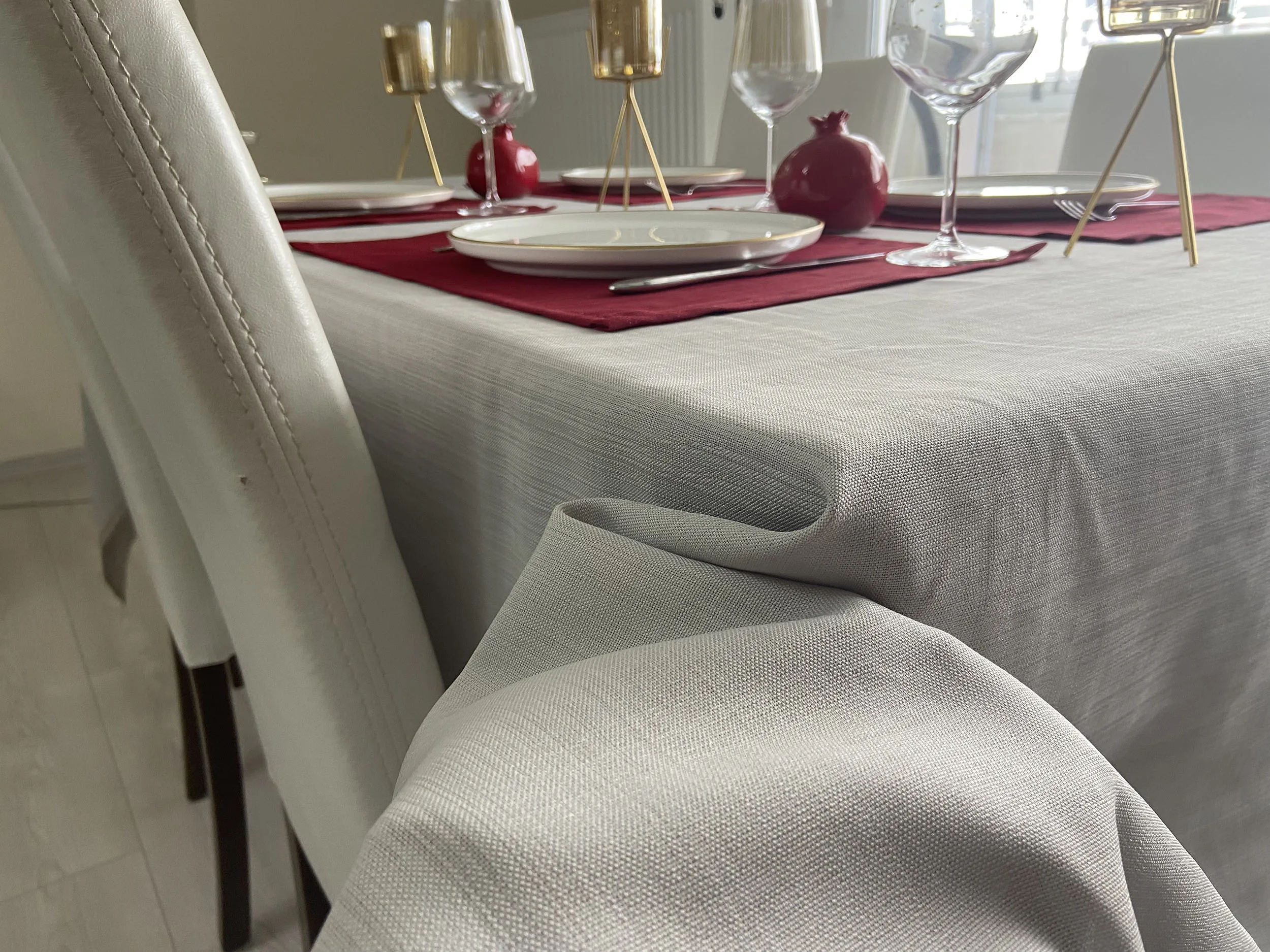 Linen Look Grey Rectangle Tablecloth Stain Resistant Wrinkle Free Solid Color For Special Occasions New Year For Hotel Home