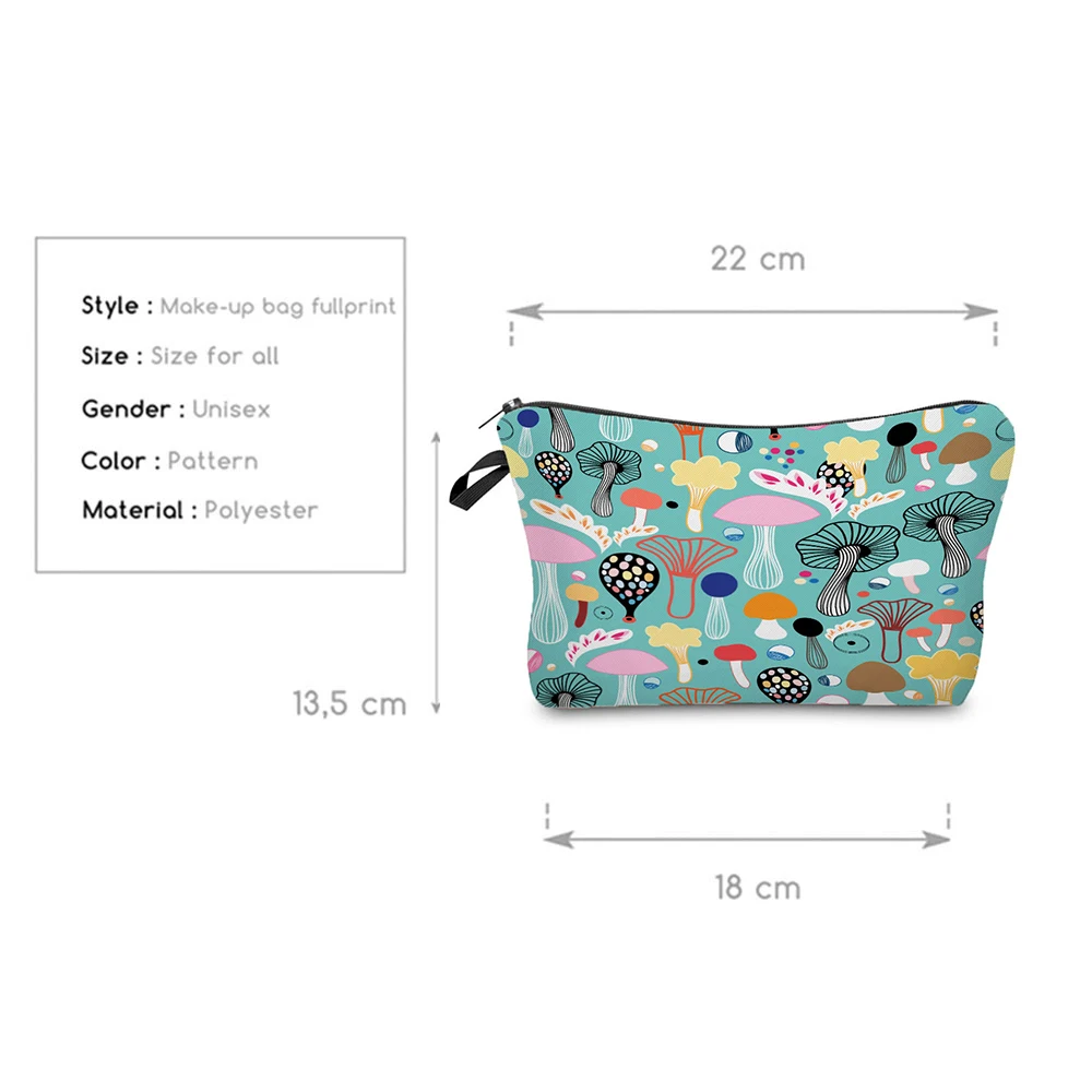 Bright Colors Makeup Bag Cartoon Mushroom Printed Cosmetic Bags Personality Fashion Pencil Cases High Quality Small Toiletry Bag