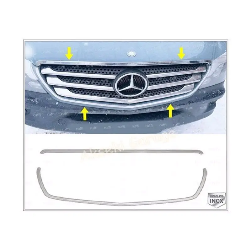 Mercedes Sprinter W906 Chrome Front Grille Frame + Hood Streamer 2 Pcs. 2013-2018 Stainless Steel- Car Accessories Stylish Flap