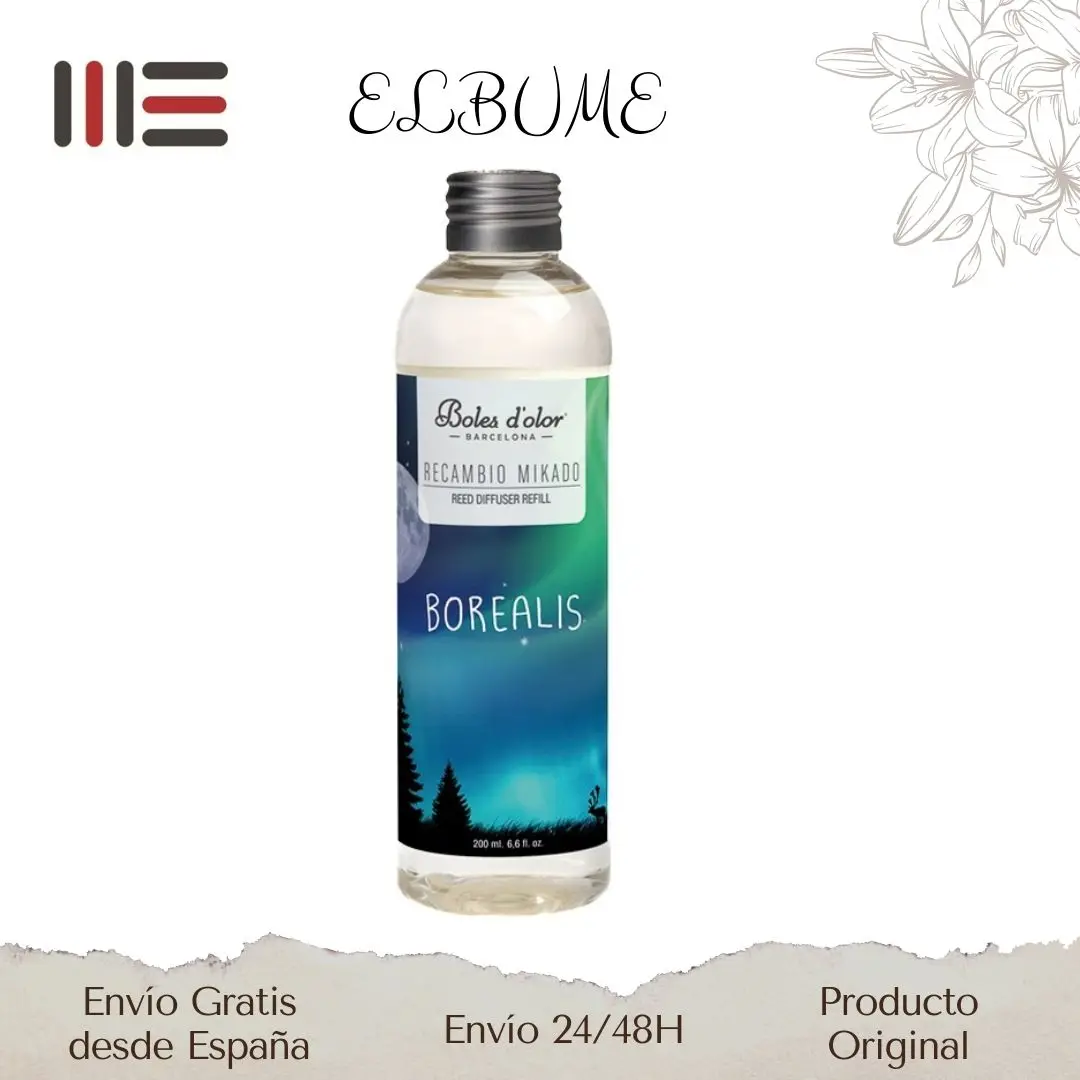 Boles D 'olor BOREALIS-Mikado replacement 200 ml. Perfumes from your home, we invite you to a journey through the senses with our mikado spare parts for you to fill as many times as you need.