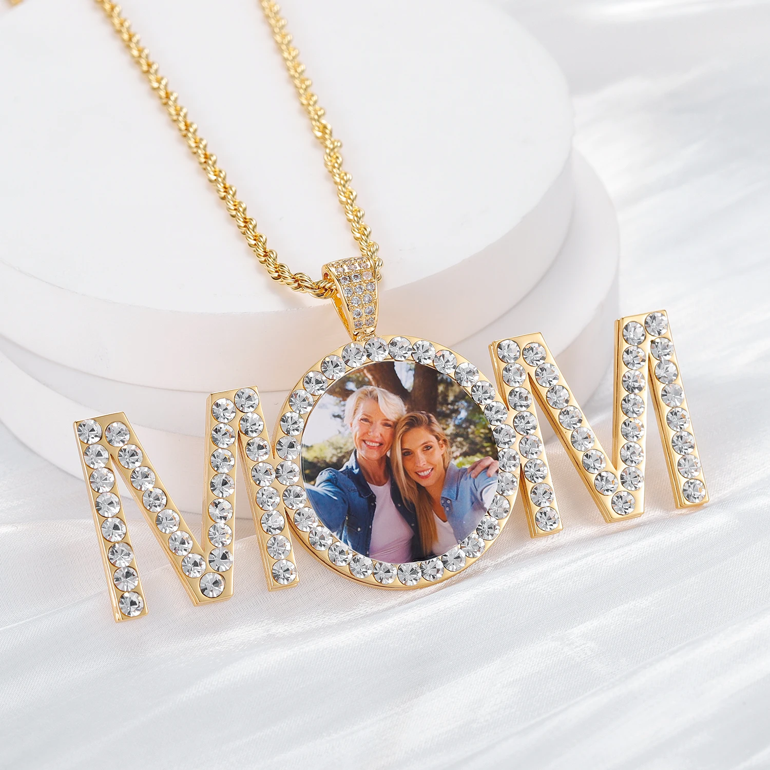 Custom Photos Necklace Souvenir Pendant  Hip Hop Jewelry Cubic Zircon Personalized Necklaces For Mother's day Gift