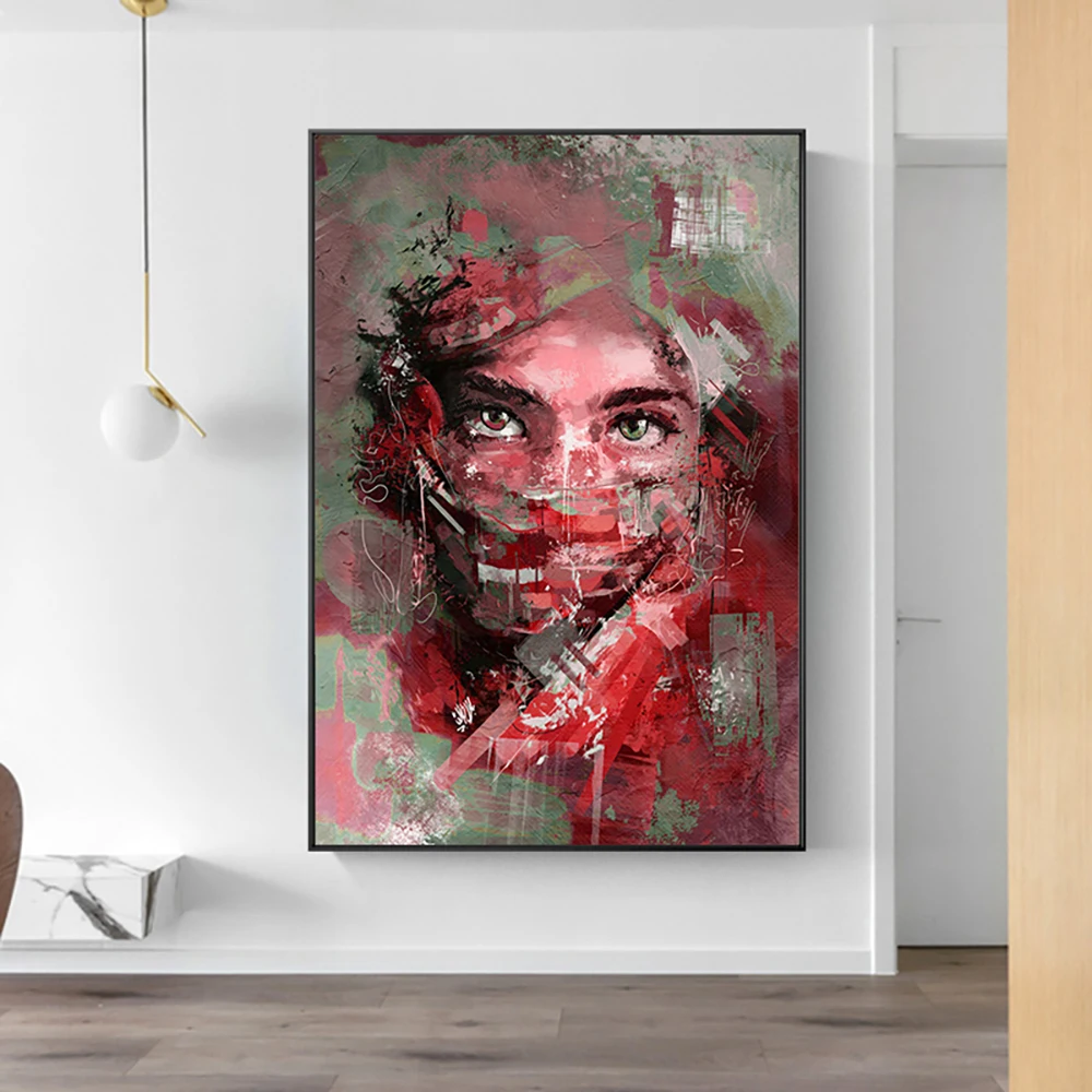 

Abstract Woman Face With Green Veil Canvas Painting Wall Art Poster And Print Female Portrait Picture For Living Room Frameless