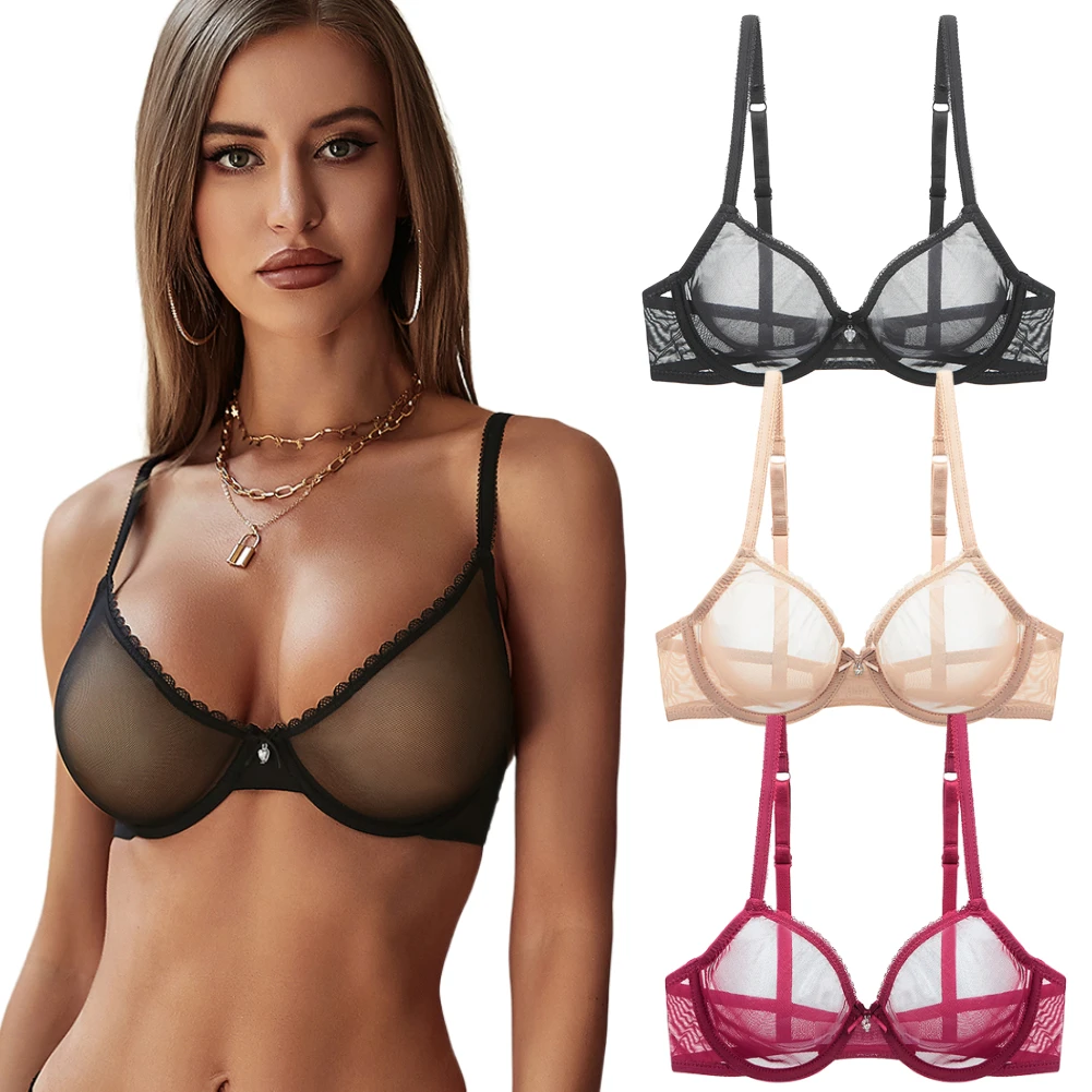 Varsmiss unlined solid lingerie transparent bra ultra-thin yarn underwear breathable sexy CDE cup bras