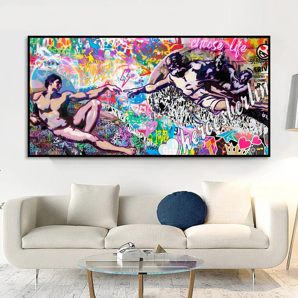 

Creation Of Adam POP ART Graffiti Posters And Prints On Wall Art Canvas Painting Picture For Living Room Modern Decor Frameless