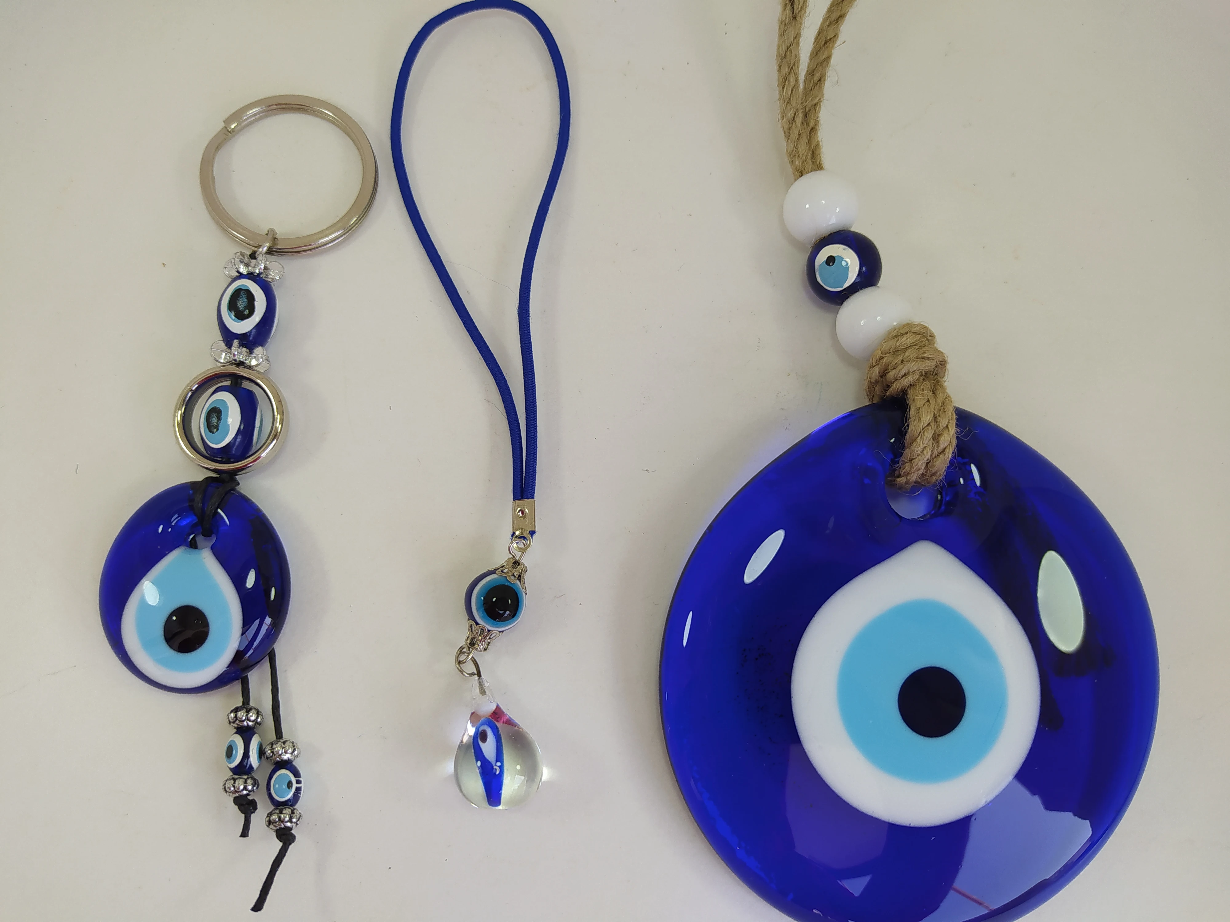 

Evil Eye Set 9cm Glass Bead Wall Pendant with Key Holder and Raindrop Car Decor Charm Turkish Handmade Amulet Talisman Protector