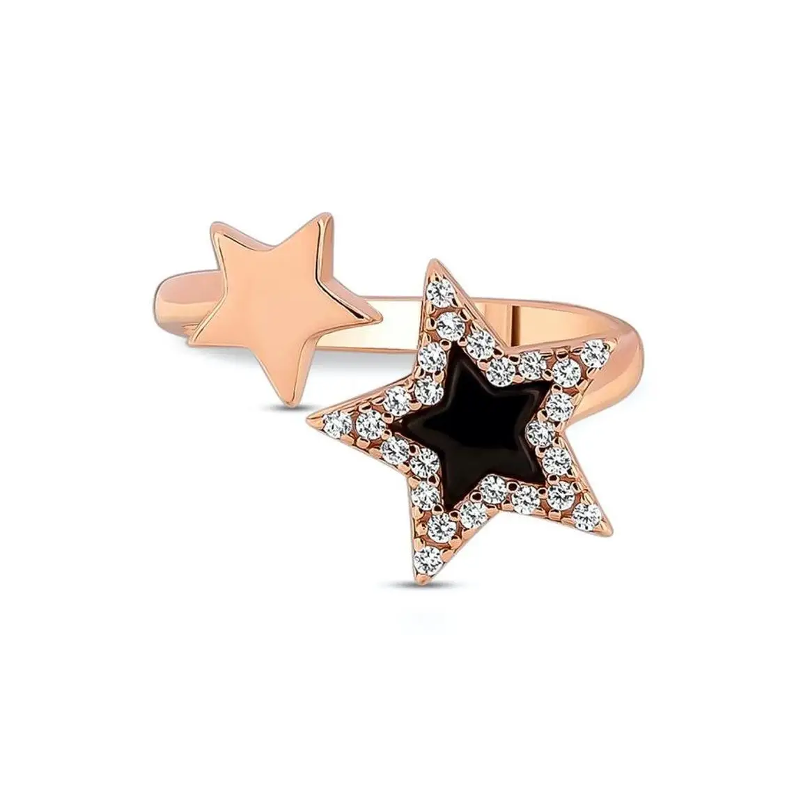 Silver Women Black Stone Star Model Open Ring, Multi Stone Women Ring, Silver Women Jewelry, 925k Silver, Wedding Engagement