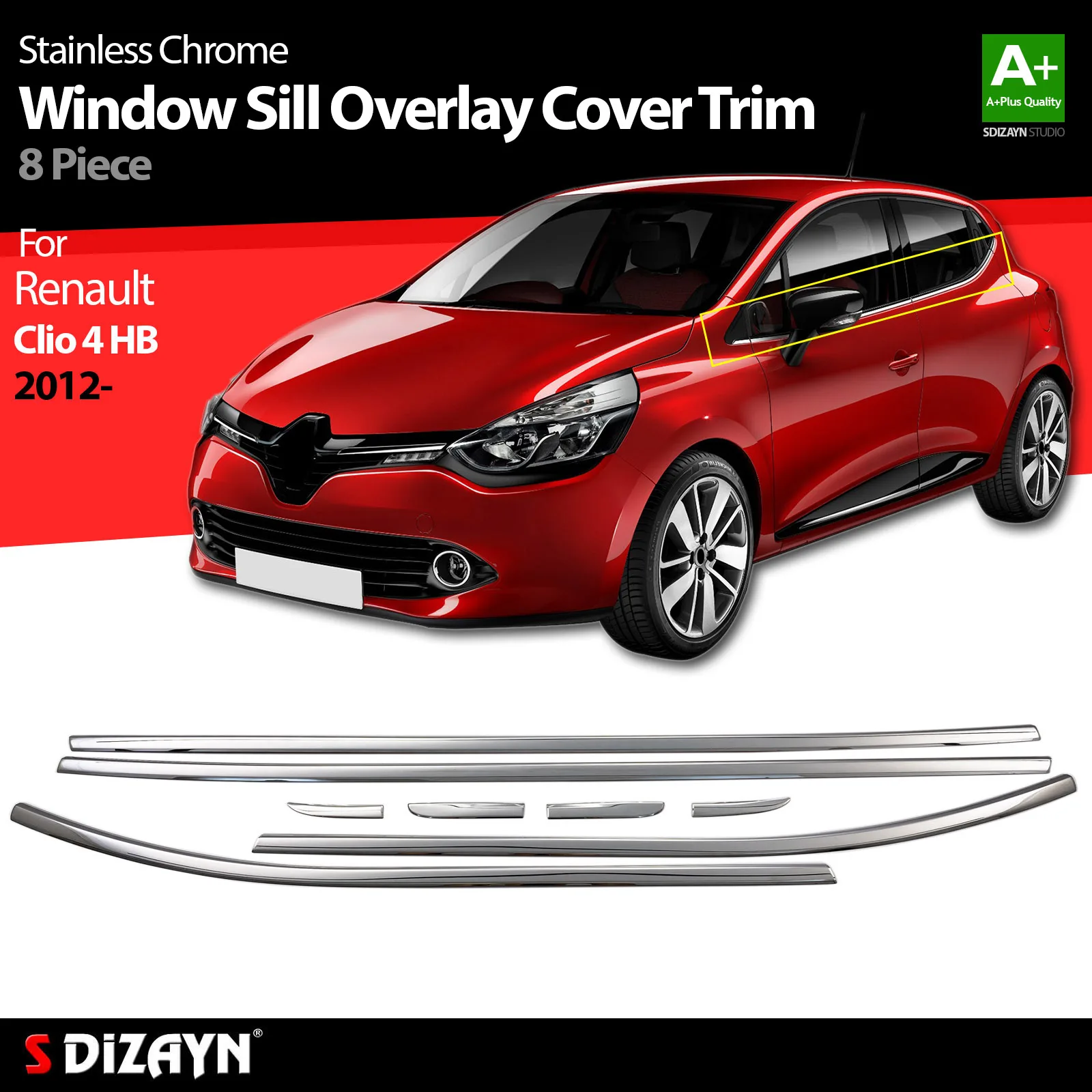 S Dizayn For Renault Clio 4 Chrome Window Sill Cover Trim Stainless Steel 8 Pcs Exterior Car Accessories Parts Auto Products