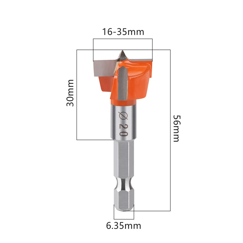 Versery 16-35mm Tungsten Carbide Wood Hinge Boring Drill Bit Forstner Hole Saw Cutter With 1/4 Hex Shank For Plactic Wood