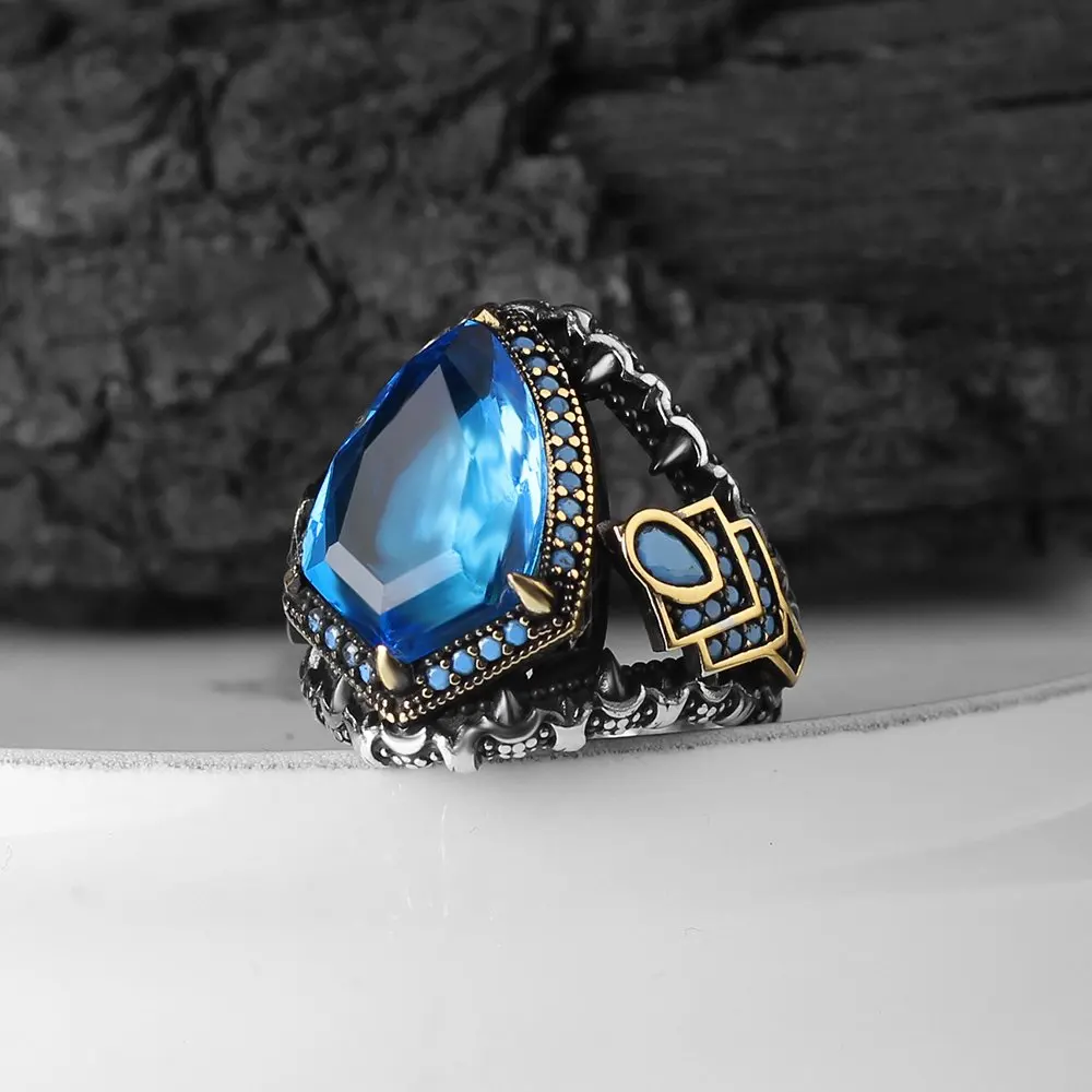 

Zircon Stone Pattern 925 Sterling Mens Silver Ring, Gift for Men Jewelry, Real Natural Stone, vintage Made in Turkey Fashion Accessory