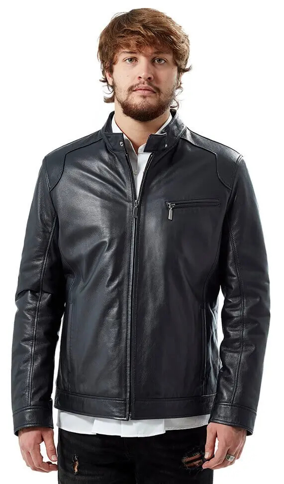 Manli Leather Jacket Navy Orjinal Lambskin Autumn Winter 2022 Biker Slim Large Size VintageTürkiye
