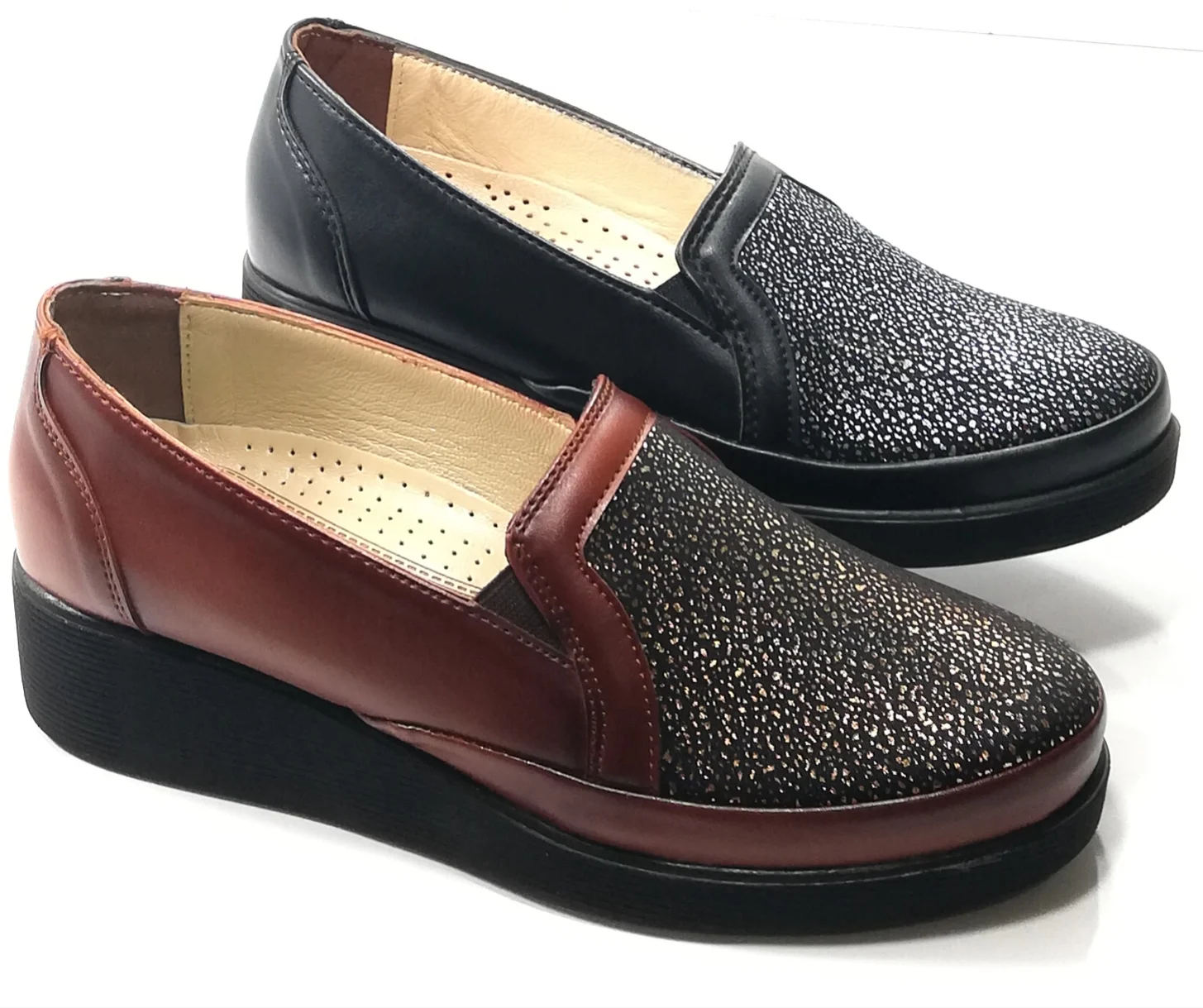 WOMEN BLACK AND COFFEE. FLAT SOLE SHOES ORTHOPEDIC COMFORTABLE DAILY USE, OFFICE, ORTHAPEDIC DAILY SHOESNG