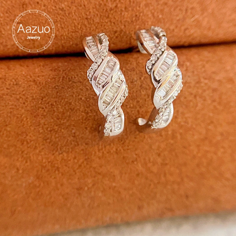 

Aazuo Real 18K Pure Solid White Gold Real Natrual Diamonds Hemp Flowers Stud Earrings Gifted For Women Wedding Party Au750