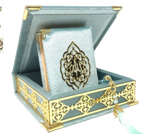 Islamic Holy Book Quran Kuran-i Kerim  and Tesbih Gift Set In Velvet  Box