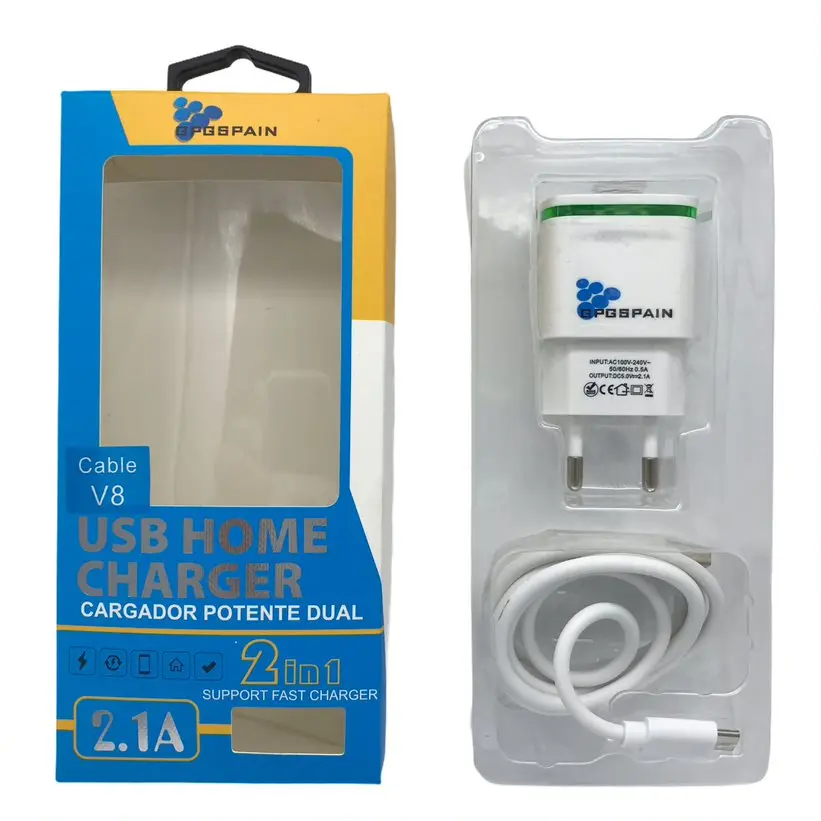 Cargador de Casa Blanco con cable y puerto USB Cable V8 Para Samsung Galaxy Cargador Potente Dual Envió Gratis desde españa