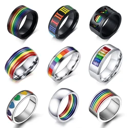 Wholesale Rainbow Lesbian Rings silver color Stainless Steel Lgbt Pride Ring 6m Width