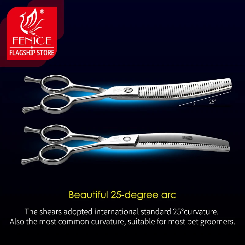 Fenice 7.0/7.5 inch Professional Dog Grooming Scissors Cuved Thinning Shears JP440C Groomer Tools A-type Handle